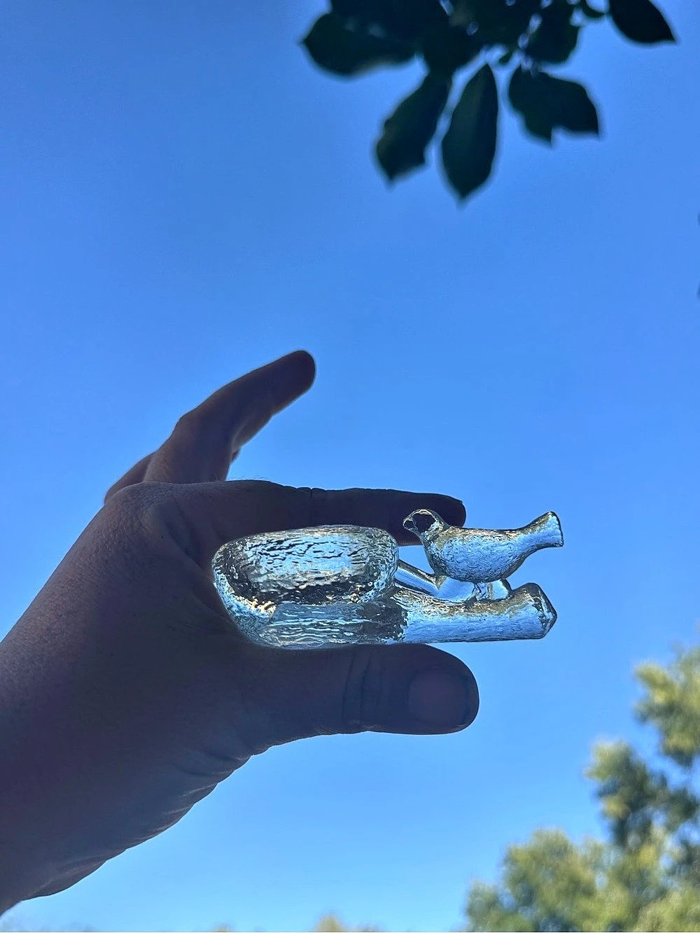 Vintage Clear Glass bird and nest salt cellar